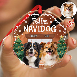 Custom Photo Cozy Room Feliz Navidog - Personalized Circle Glass Ornament LM32 895759
