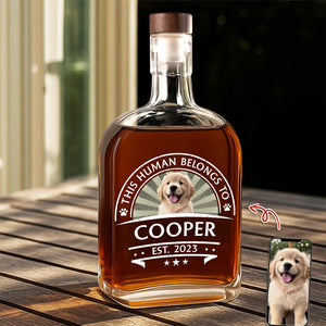 Custom Dog Photo This Human Belong To Whiskey Bottle For Dog Lovers LM32 895021