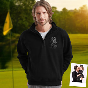 Custom Dad And Kids Portrait Photo Drawing Style Family Embroidered Quarter Zip Sweatshirt, Gifts for Dad, Birthday, Father's Day HO82 900772