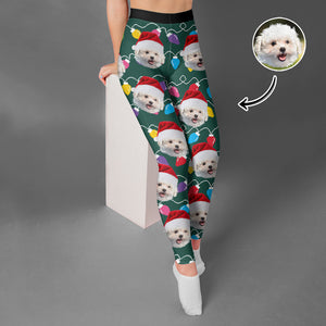 Custom Dog Face Photo With Colorful Christmas Lights Legging HO82 900476