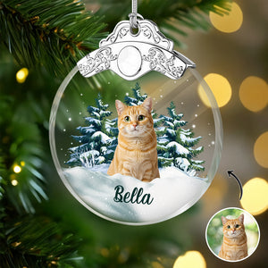 Custom Cat Photo Metal Top Glass Ornament For Christmas HA75 897172