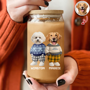 Custom Photo Dog Cat Xmas Clothes Christmas Glass Can With Lid For Dog Cat Lovers CH07 899140