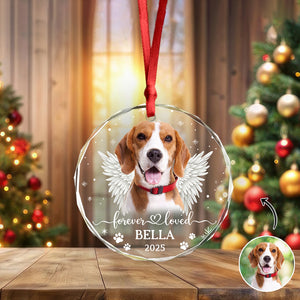 Custom Dog Photo Forever Loved Memorial Glass Ornament HA75 897034