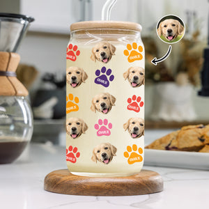 Custom Photo Name Area Paws Glass Can With Lid Gift For Pet Lovers HO82 900570