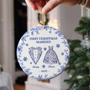 First Chirstmas As a Mr Mrs Personalized Circle Ceramic Ornament Christmas For Husband Wife CH07 896940