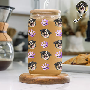 Custom Dog Cat Pet Photo Glass Can With Lid Gift for Pet Lovers HA75 898420