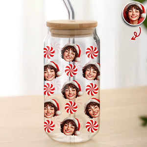 Custom Photo Glass Can With Lid, Christmas Gift For Family HO82 900692