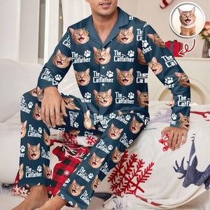 Custom Puppy Photo The Cat Father with Pawprints Design - Personalized Pajamas LM32 895755