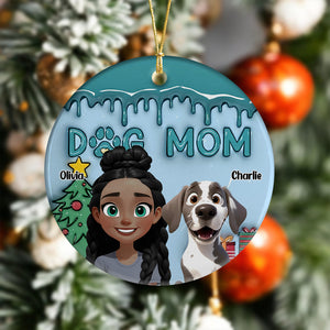 A Girl With Her Dogs - Personalized Christmas Ceramic Ornament Gift For Dog Lovers LM32 897157