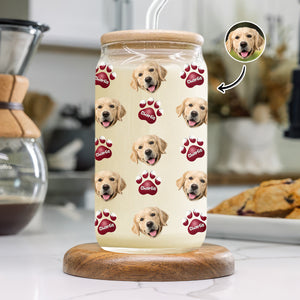 Custom Face Dog Cat With Paw Glass Can With Lid Gift For Dog Cat Lover HA75 898336