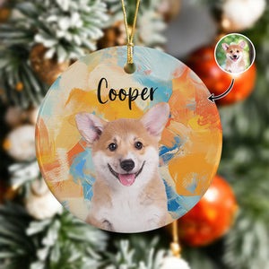 Custom Cute Dog Photo Colorful Background Ceramic Ornament LM32 895125