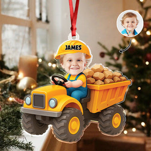 Custom Photo Kid Riding Construction - Personalized Acrylic Ornament Christmas Gift For Family LM32 895589