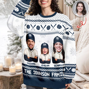 Custom Funny Photo Baseball Family Christmas Ugly Sweater For Sport Lovers LM32 895809