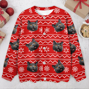 Custom Cat Face Photo With Christmas Pattern Ugly Cardigan CH07 899824