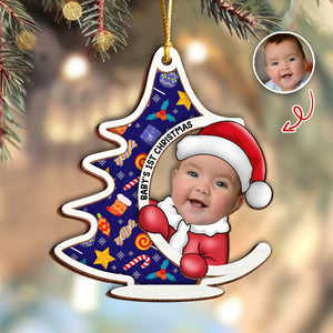 Custom Photo First Christmas Tree Baby Santa - Personalized 2 Layered Wood Ornament CH07 899132
