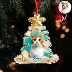 Custom Cute Cat Photo Sea Glass Christmas Acrylic Ornament For Cat Lovers LM32 895999