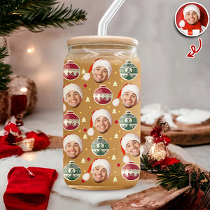 Custom Photo Glass Can With Lid, Christmas Gift For Family HO82 900692