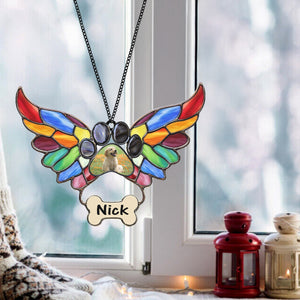 Custom Photo Pet Memorial With Angel Wings and Paw Print Suncatcher TH10 898115