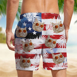 Custom Photo Dog Cat US Flag Tropical Summer Beach Shorts HA75 892584
