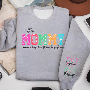 This Mommy Wears Her Heart on Her Sleeve Personalized Printed Sweatshirt HA75 892202