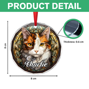 Custom Cat Stained Glass Style Christmas Glass Ornament TH10 896417