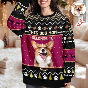 Custom Photo This Dog Mom Belongs To - Personalized Ugly Sweater For Dog Lovers HO82 900002