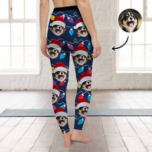 Custom Dog Face Photo With Colorful Christmas Lights Legging HO82 900476