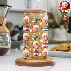 Custom Photo Glass Can With Lid, Christmas Gift For Family HO82 900692