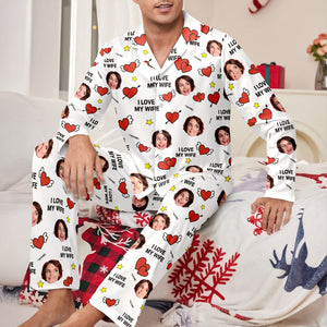 Custom Face Photo I Love You Cute Hearts Pajamas Perfect Gift for Couples LM32 897413