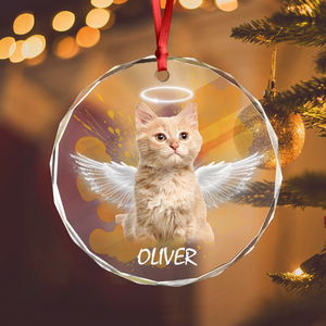 Custom Photo Angel Cat with Wings Memorial Glass Ornament HA75 897276