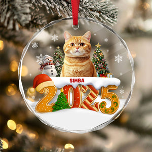 Custom Cat Christmas Cake Crew Photo - Personalized Glass Ornament CH07 899978