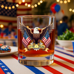 American Eagle and US Flag 250th Birthday USA Whiskey Glass HO82 900354