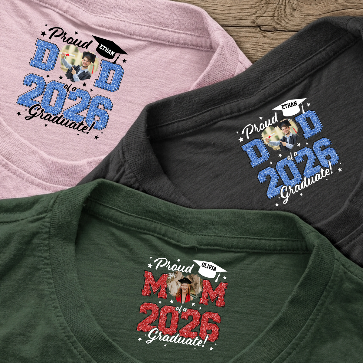 Custom Photo Proud Mom, Dad Of A 2026 Graduate Glitter Back Neck Shirt LM32 899421