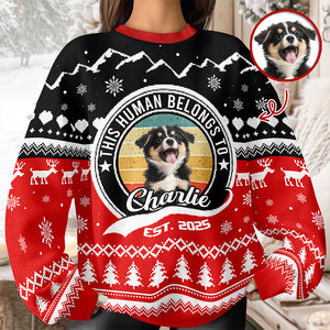 Custom Photo Human Belongs Dog Ugly Sweater For Pet Lovers HO82 900020