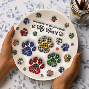 Custom Photo You Left Paw Prints On My Heart Memorial 3D Inflated Effect Printed Ceramic Plate HA75 897060