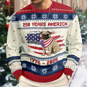 Custom Hero Dog With Flag 250 Years America 1776 - 2026 Ugly Sweater LM32 897143
