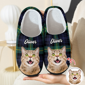 Custom Photo Christmas Cat Slippers Gift For Cat Lovers, Pet Lovers HA75 897280