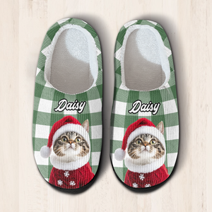 Custom Photo Christmas Cat Slippers Gift For Cat Lovers, Pet Lovers HA75 897280
