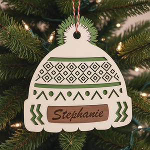 Custom Name Christmas Beanie Hat Layered Wood Ornament CH07 896630