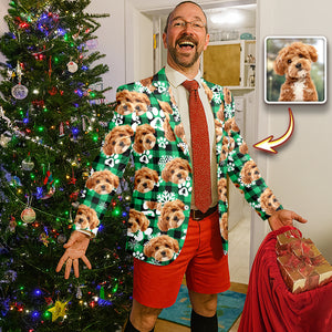 Custom Dog Photo With Christmas Pattern Family Men's Suits HO82 900428
