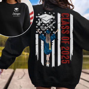 Personalized Class Of 2025 Flag Graduation Back & Front Dark Shirt LM32 893433