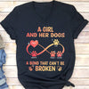 GeckoCustom A Girl And Her Dog A Bond That Can't Be Broken Personalized Custom Dog Frontside Shirt C456 Women V-neck / V Black / S