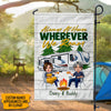 GeckoCustom Always At Home Wherever We Roam Couple Chibi Outdoor Camping Garden Flag HN590 Flagpole included