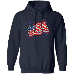GeckoCustom American Flag Fireworks 4Th Of July Shirt H412 Pullover Hoodie / Navy / S