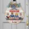 GeckoCustom An Old Rooster & His Cute Chick Farmer Flower Door Hanger, Wooden Door Sign With Wreath, Farmer Gift HN590 13.5 inch