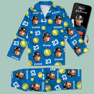 GeckoCustom Custom Face Photo With Softball Pajamas Christmas T286 HN590 For Kid / Combo Shirt And Pants (Favorite) / 3XS