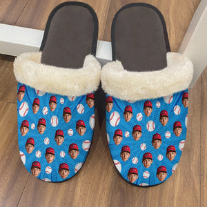 GeckoCustom Custom Photo Baseball Plush Slippers T368 HN590