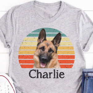 GeckoCustom Dog Cat Vintage Retro Photo Shirt Personalized Custom Photo Dog Cat Pet Bright Shirt C548 Women Tee / Light Blue Color / S