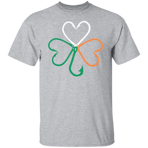 GeckoCustom Fishing Hook Irish Shamrock St Patrick Shirt Basic Tee / Sport Grey / S