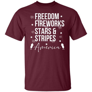 GeckoCustom Freedom Fireworks Stars And Stripes 4th of July Shirt Basic Tee / Maroon / S